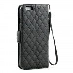 Wholesale iPhone 6 4.7 Quilted Flip PU Leather Wallet Case with Strap (Black)